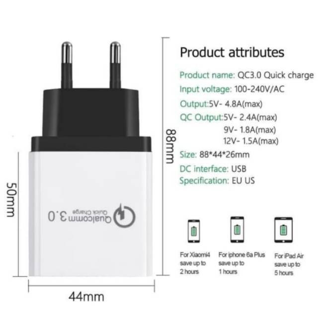 BISA COD KEPALA CHARGER FAST CHARGING / QUALCOMM QUICK CHARGE / CHARGER 3.0 3 PORT 3 USB ORIGINAL