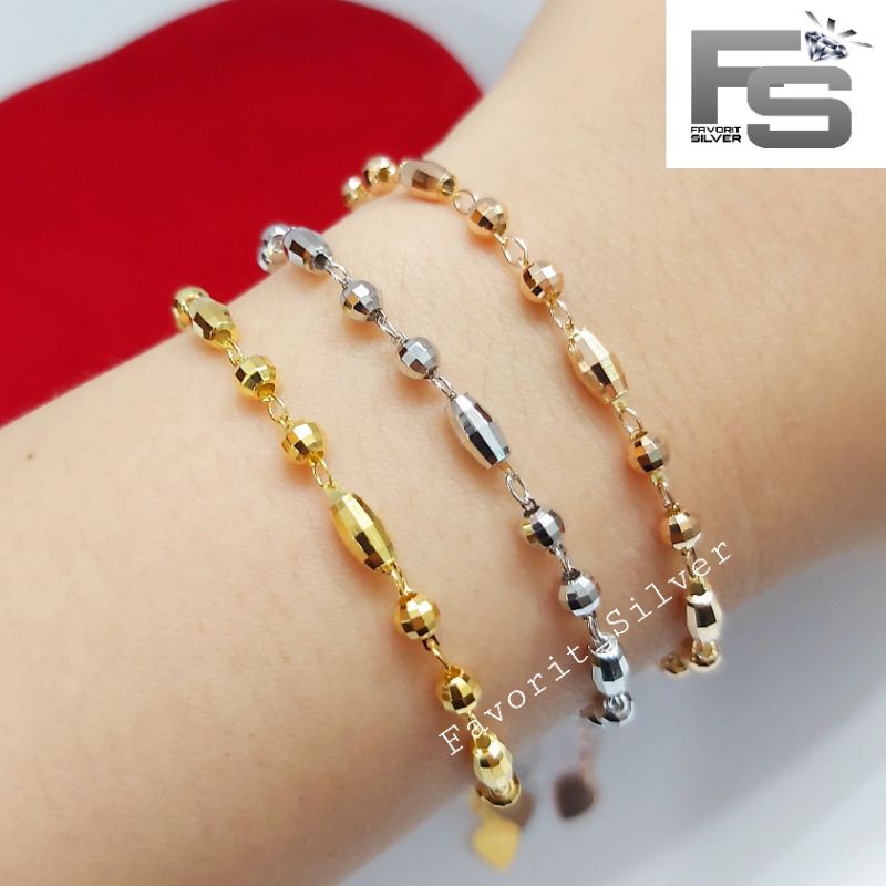 Fs - Gelang Perak Asli Silver 925 Lapis Emas Asli Rantai Biji Lada Oval - Gelang Anti Karat - Perhia