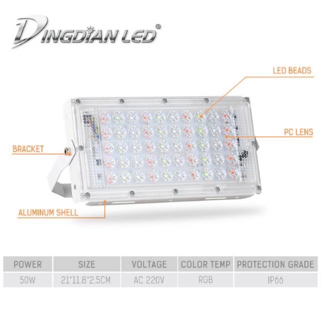 LAMPU SOROT LED RGB 50W 220V / WARNA WARNI LED SOROT REMOT 50WATT