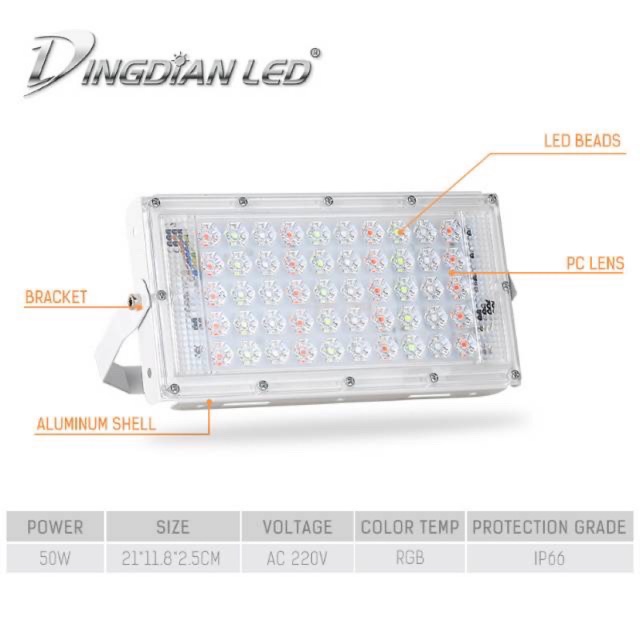 LAMPU SOROT LED RGB 50W 220V / WARNA WARNI LED SOROT REMOT 50WATT