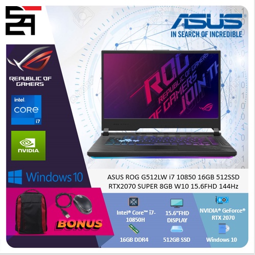 Asus ROG G512LW i7 10850 16GB 512GB SSD RTX2070 Super 8GB W10 15.6 Inchi FHD 144Hz