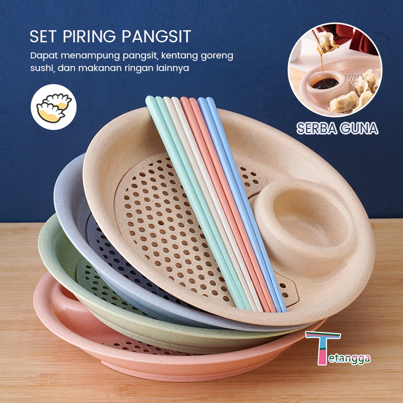 Piring Saji Set / Piring Anak / Free Sumpit Piring Makanan Multi Fungsi 2 IN 1 Dengan Tempat Saus ​Wadah Sajian Bahan FREE BAP