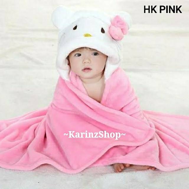 Selimut Bayi Topi Baby Blanket Hood Vallery Quincy : HK Pink HELLO KITTY