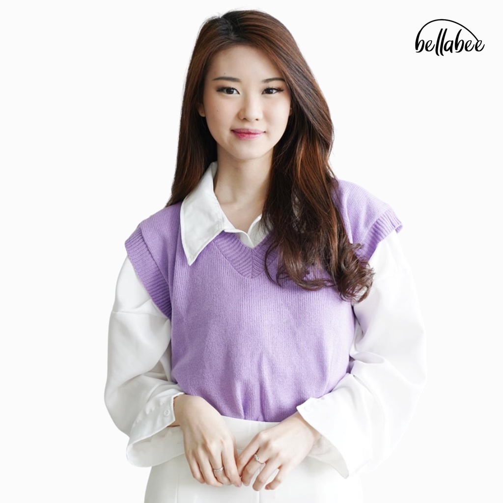 Anura Knit Vest - Baju Rompi Rajut Asli Premium Wanita Simple V-Neck Polos Knit Wear Korea Style
