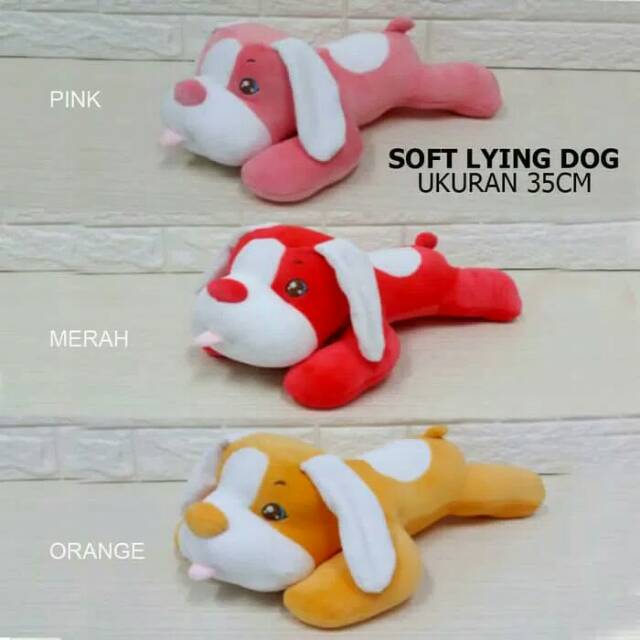 Bantal boneka soft lying dog animal kado ultah souvenir import boneka anjing