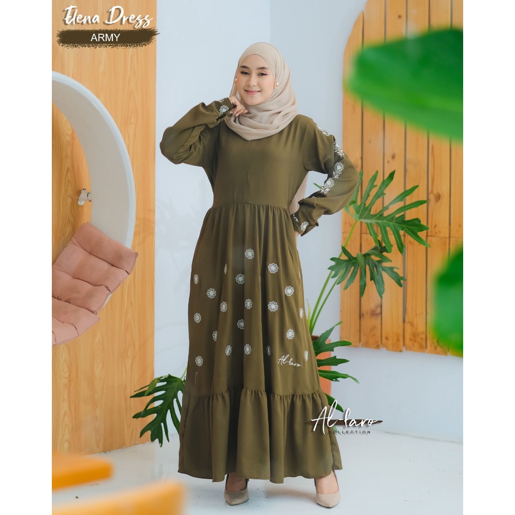 Gamis bordir Amelia dan Elena alfaro terbaru al faro modis dress muslim wanita ootd fashion style