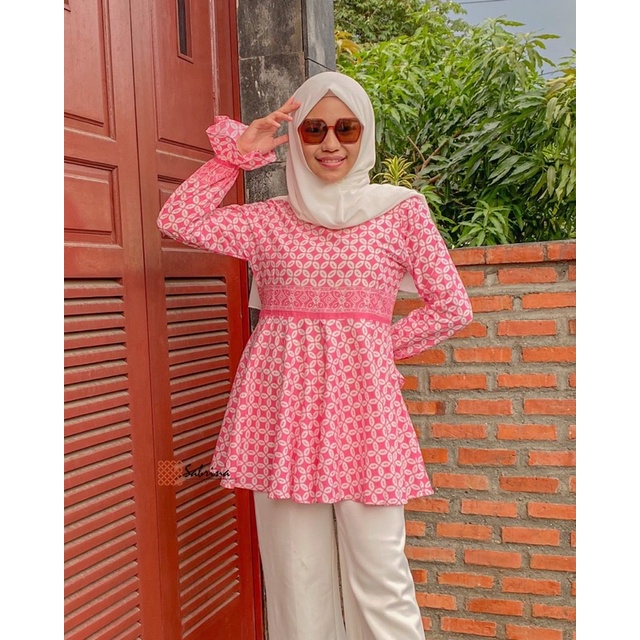 Chana Peplum Blouse Atasan Batik Modern Wanita Kerja Kantor Cantik Pastel Kekinian