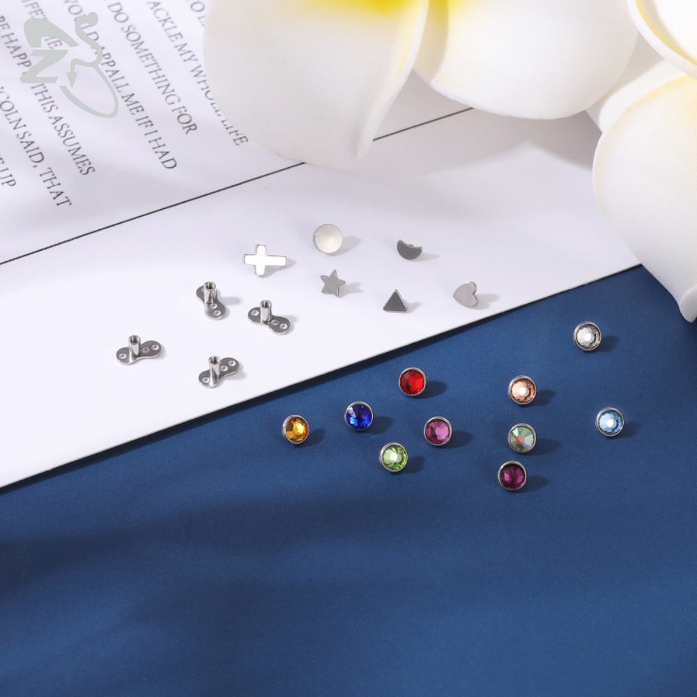 1 Set 16G Stainless Steel Micro Dermal Piercing CZ Crystal Dermal Anchor Surface Piercings Skin Diver Body Piercing