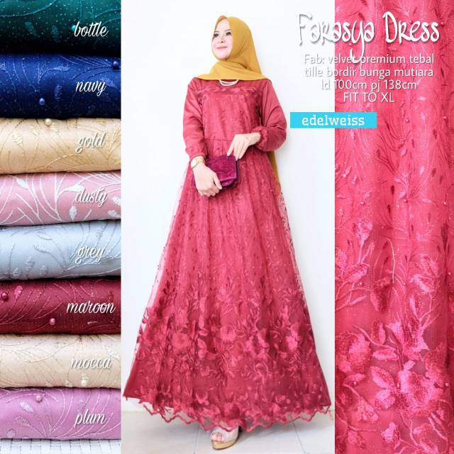 Pakaian Wanita Bordir Bunga Mutiara Farasya Dress by Edelweiss