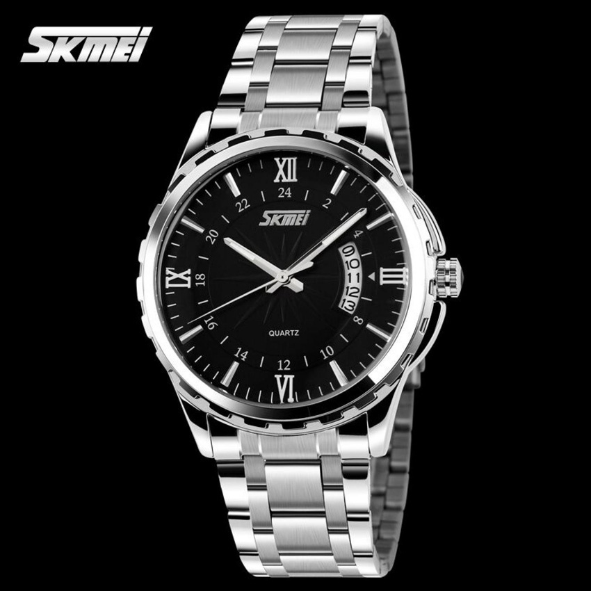 SKMEI Jam Tangan Pria Anti Air Terbaru Ori Analog Tali Rantai Rante Besi Stainless Steel Mewah Elegan Keren Buat Gaya Kasual Import Impor Skimei Original Jamtangan Skemei Orii Casual Laki Laki Dewasa Waterproof WR 50m Arloji Cowok Cowo - Silver