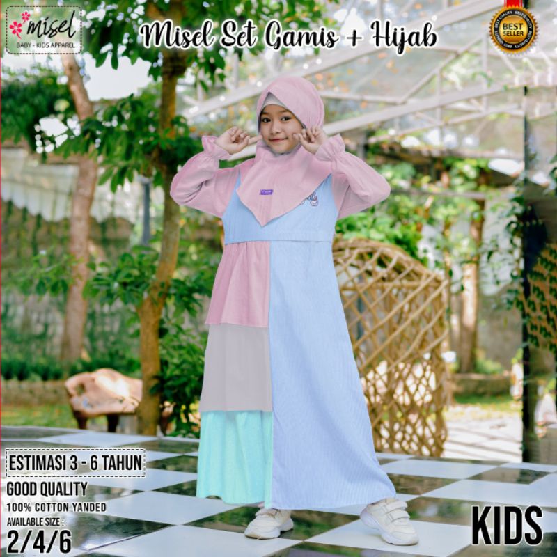 GAMIS ANAK PEREMPUAN + HIJAB  MEREK MISEL  3-9 TAHUN