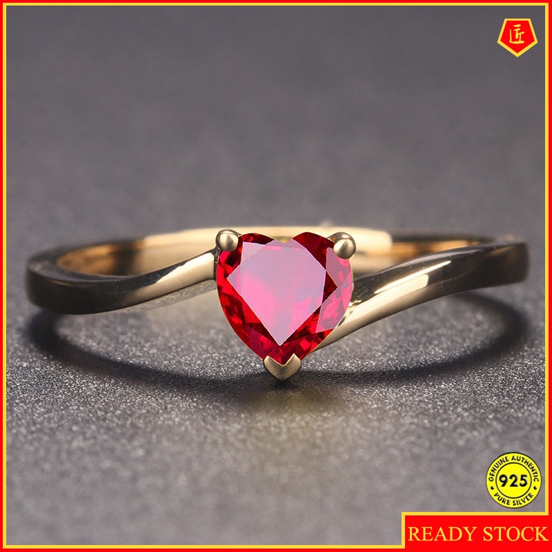 Cincin Sapphire Bentuk Hati Warna Merah Untuk Wanita