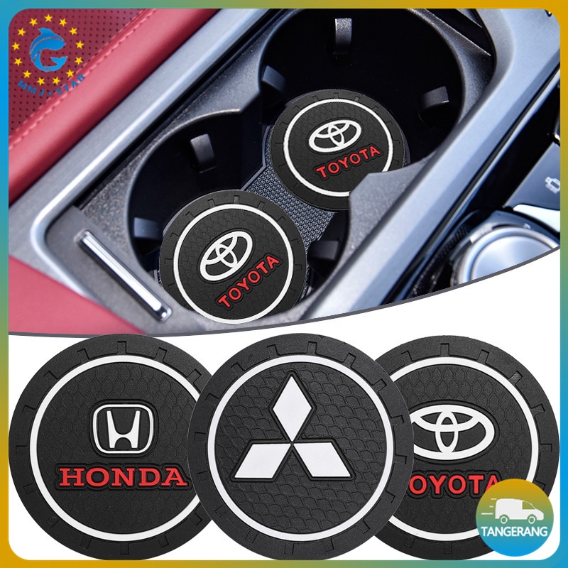 【2 pcs】Mobil Coaster Cangkir Dengan HONDA-TOYOTA-MITSUBISHI Logo/Tatakan Gelas Mobil/Pad Air Botol Mobil Anti-Slip