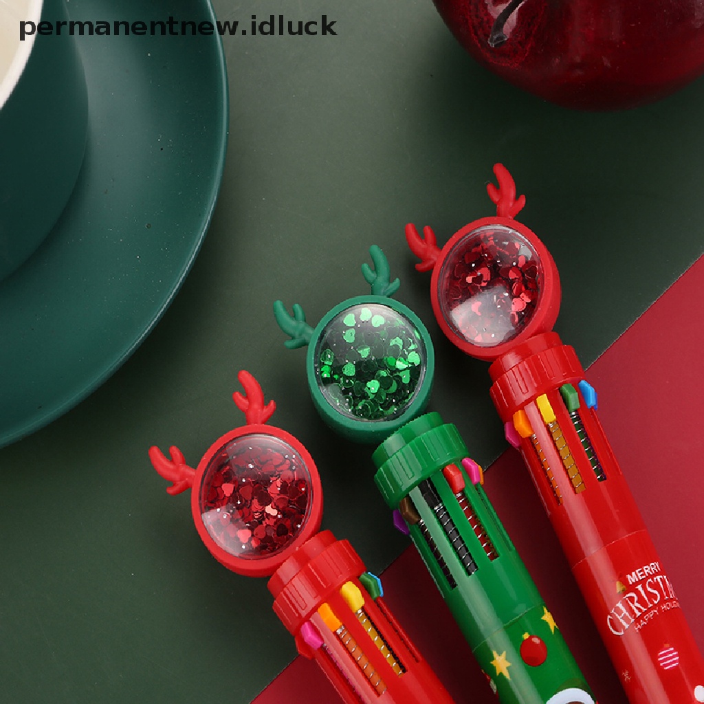 Pulpen Minyak 10 Warna Tema Natal Untuk Alat Tulis Sekolah / Kantor