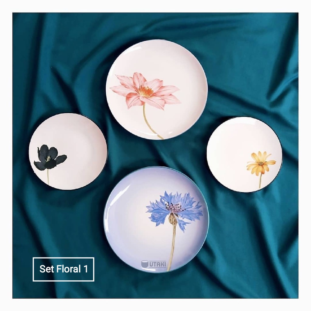 (SET)  Floral Plate / Piring Hias Motif Bunga / Walldecor / Pajangan Keramik / Piring Saji Kue