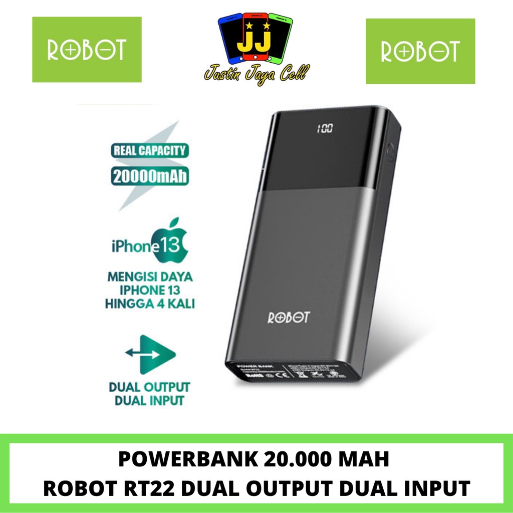 POWERBANK 20000 MAH ROBOT RT22 DUAL OUTPUT DUAL INPUT