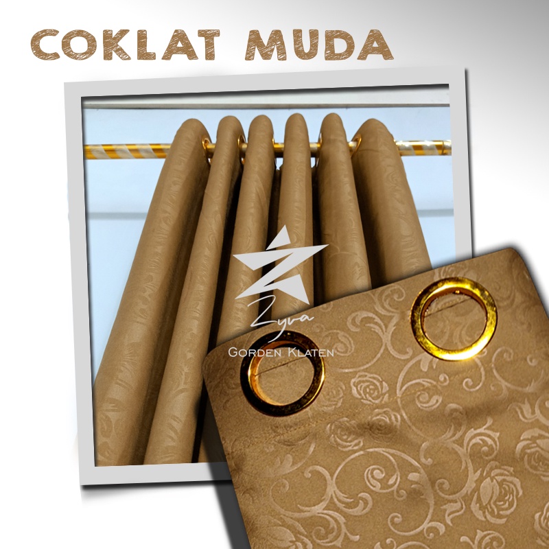 Gorden Polos Embos murah smokring 12 lubang Pintu Jendela Gorden Coklat polos Gordyn Hordeng Tirai-COKLAT MUDA T220X135