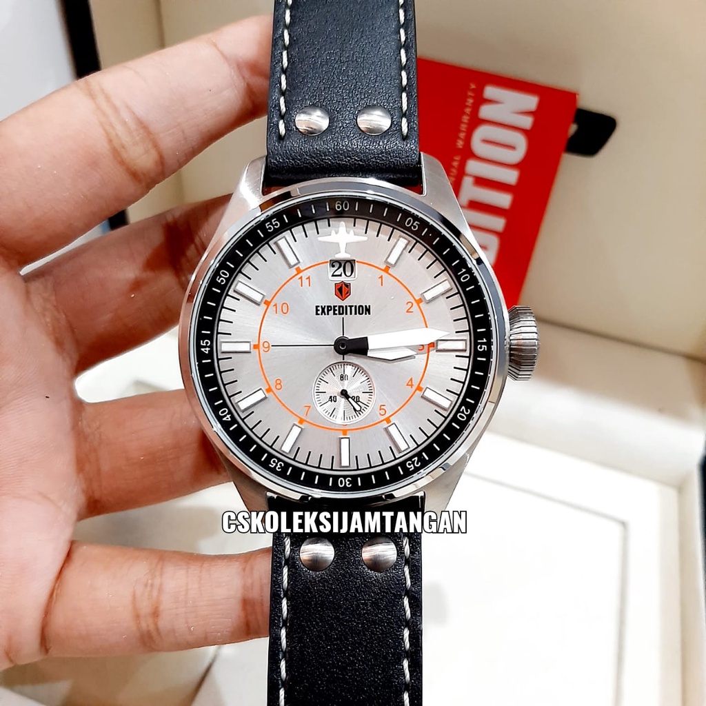 JAM TANGAN PRIA EXPEDITION E 6663 E6663 SILVER BLACK LEATHER ORIGINAL