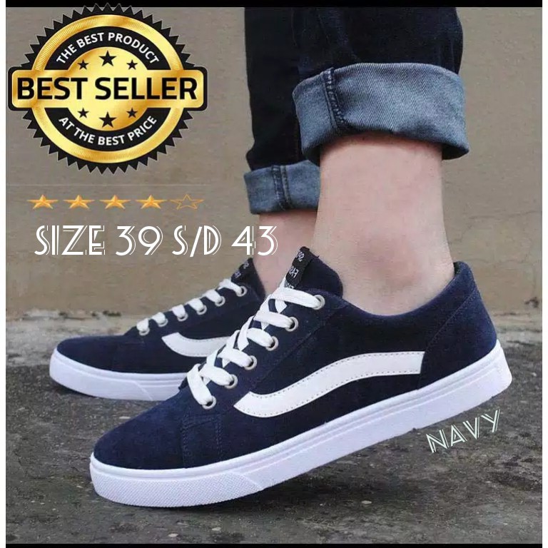 SEPATU VANS OLDSKOOL BLACK WHITE AND NAVY WHITE PRIA WANITA SNEAKERS PREMIUM VANS