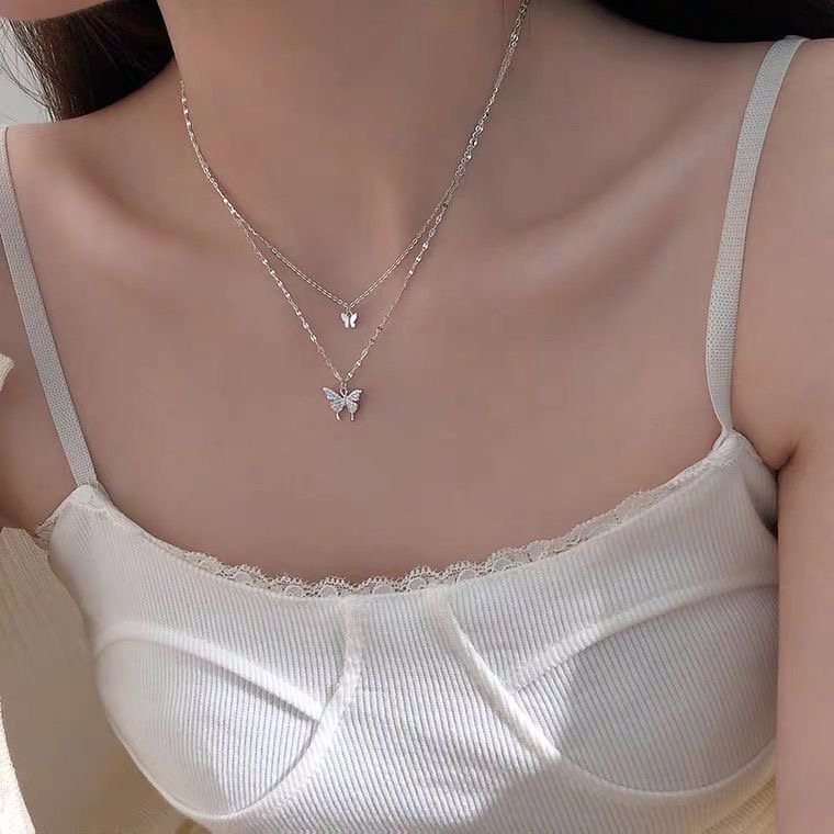 Kalung Choker Multilayer Desain Kupu-Kupu Gaya Korea Untuk Wanita