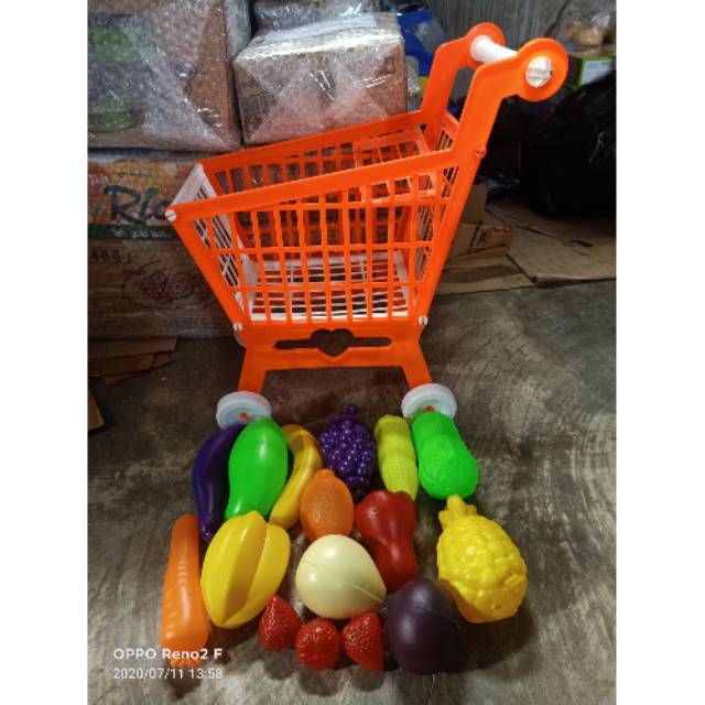 B 553 Mainan trolly buah ukuran besar plus buah dan sayurnya