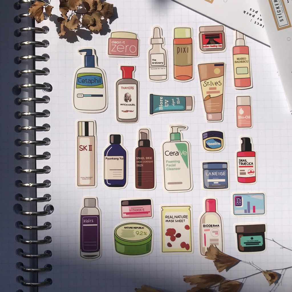 

Stiker Motif SKINCARE wajah 24pcs untuk buku HP LAPTOP LETTERING custom teen girl sticker