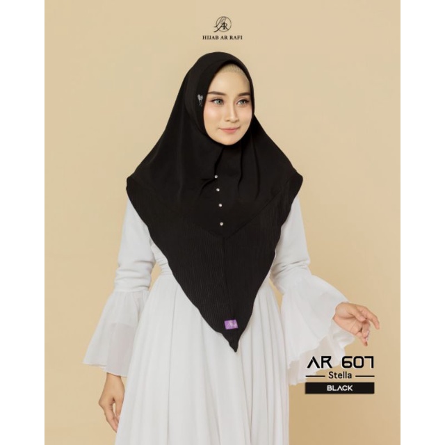 [COD] Jilbab Instan terbaru // Hijab bergo Instan variasi Plisket dan akrilik  AR 607 ORI by AR RAFI-Black