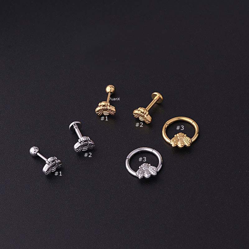 1pc Anting Tindik Hypoallergenic Bentuk Lebah Bahan Stainless Steel