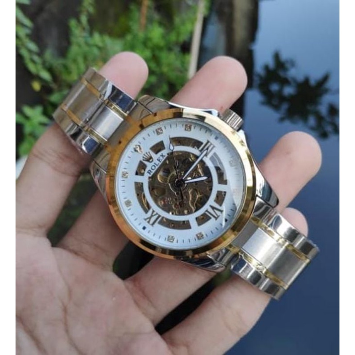 Jam Tangan Otomatis Romawi Tengkorak Skeleton Jam Tangan Tanpa Baterai Terlaris