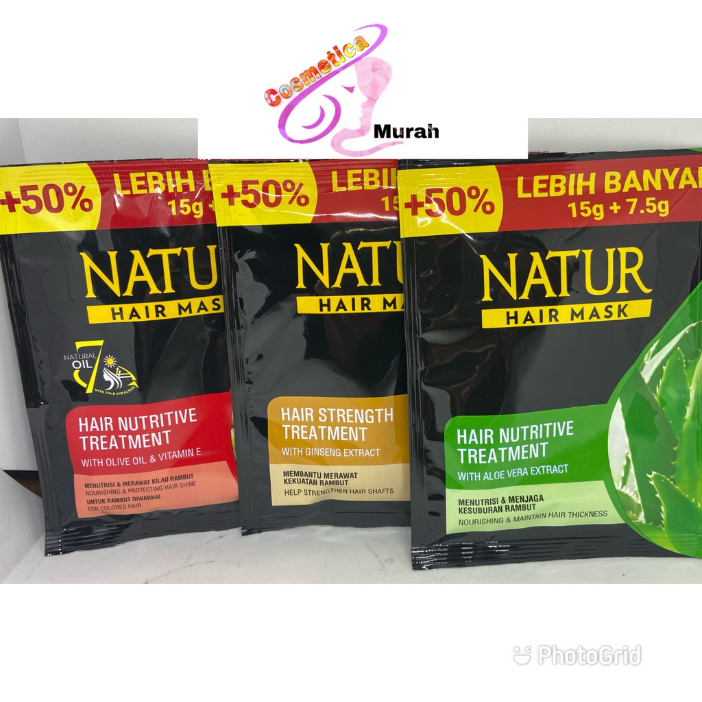 EXTRA 50% [ 15 ml / sachet ] natur hair mask / masker rambut natur sachet // NR kur hair mask // Nr sachet hair mask