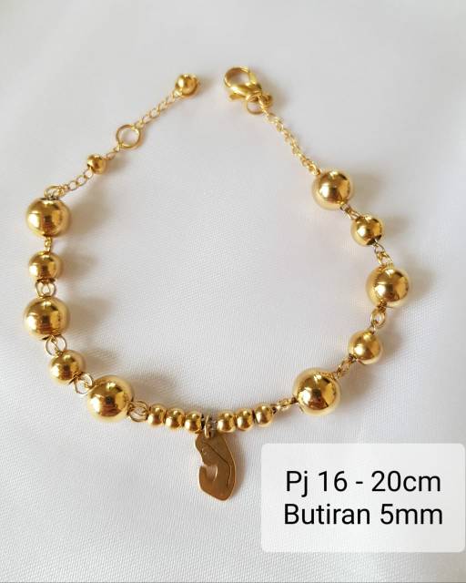 Gelang Bunda Maria Gold Butir 5mm Titanium Import