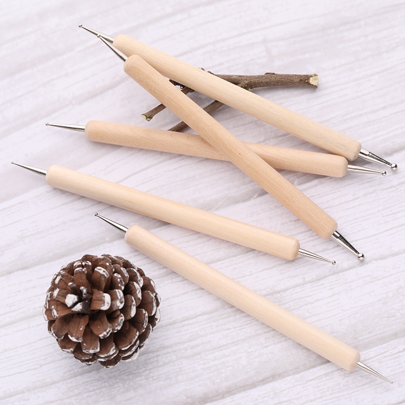 5pcs Pen Dotting Kepala Ganda Bahan Kayu Untuk Desain Manicure