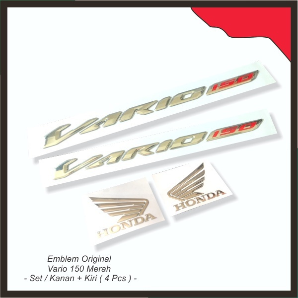 Emblem - Logo Timbul Vario 150 Merah - Set / Kanan + Kiri - 4 Pcs -