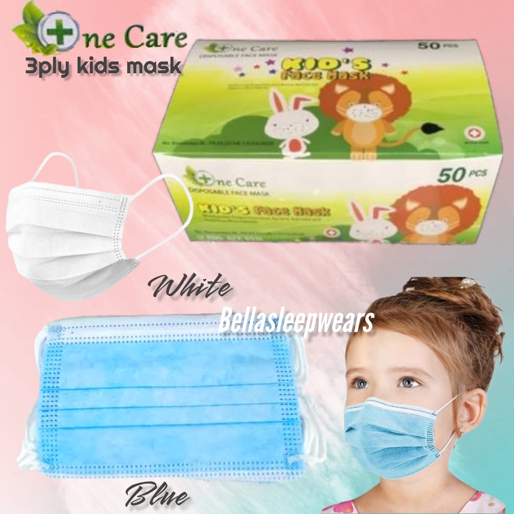 PER BOX 50PC - MASKER ANAK 3PLY CAREION NECARE ALKINDO WARNA POLOS