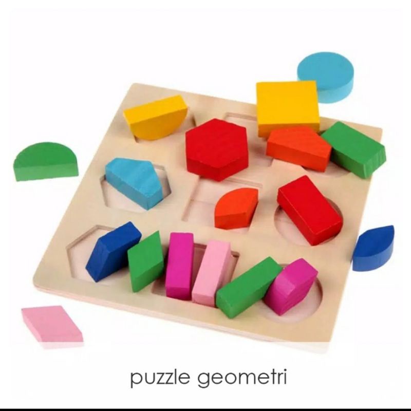 [BISA COD] PUZZLE GEOMETRI / Puzzle Bentuk Montessori / Puzzle Kayu / Mainan Edukasi Anak / Chunky 3d