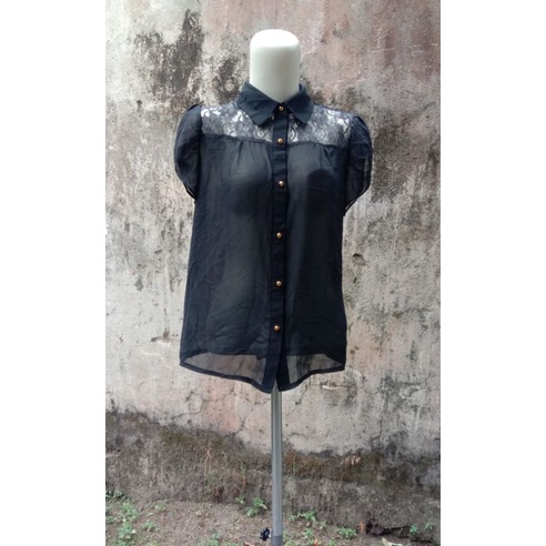 ATASAN BLOUSE SIFON MIX BROKAT HITAM