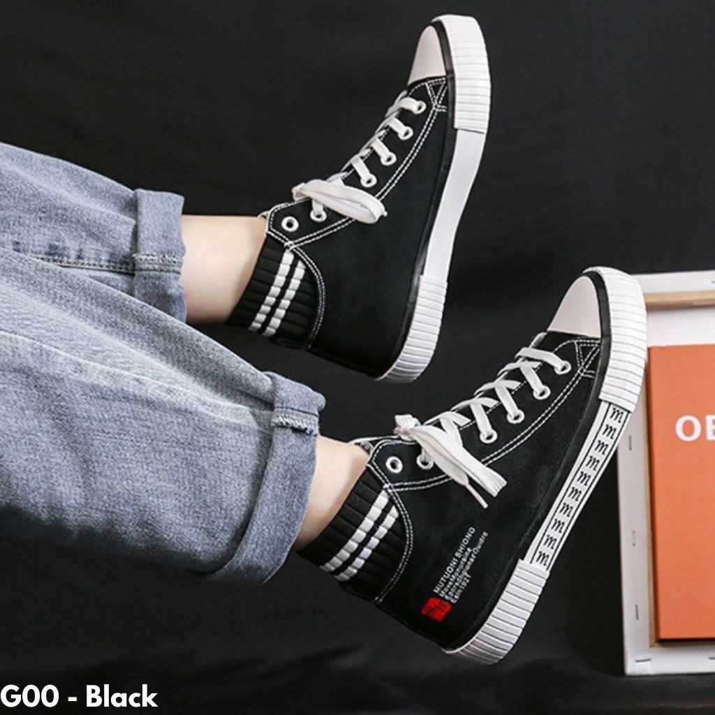 SEPATU HIGH TOP WANITA STRETCH KANVAS GAYA KOREA IMPORT SIMPLE CASUAL NYAMAN TERBARU G00