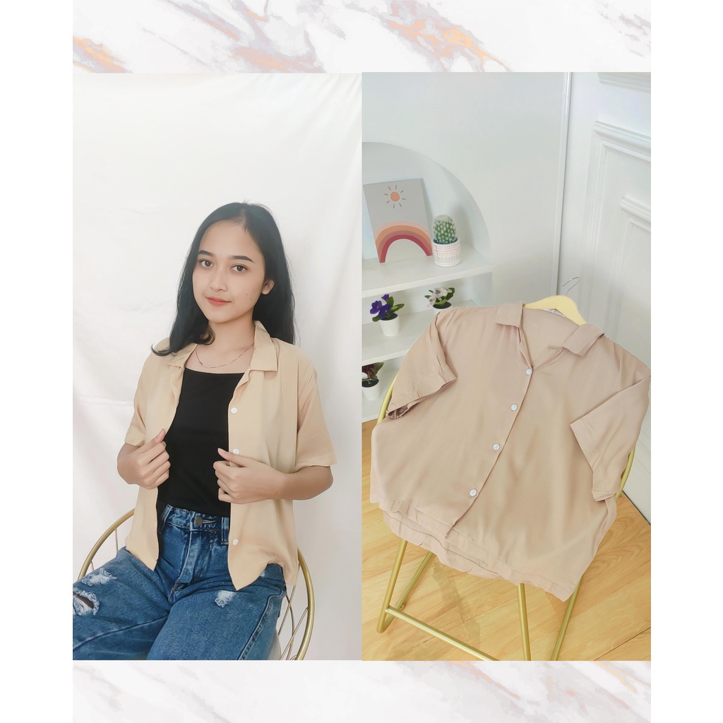 BEFAST - ZFS OOTD Kemeja Wanita KATTY / CONFIDENT RAYON DIAMOND SHIRT / Kemeja Crop Wanita / Kem Lengan pendek / Kemeja Banyak Warna / Fashion Ala Korean Style / OOTD Kekinian Remaja