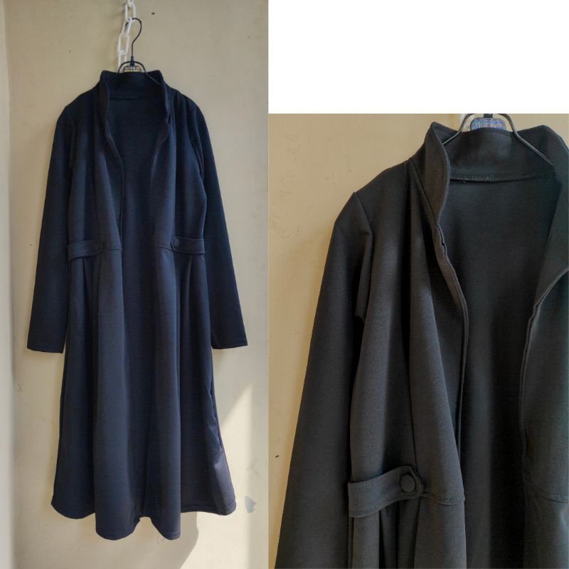 Long Outer Cardigan Fashion Muslim Kekinian Korean Style Selebgram Terbaru Lemon Skin Premium-MAHALINI - HITAM