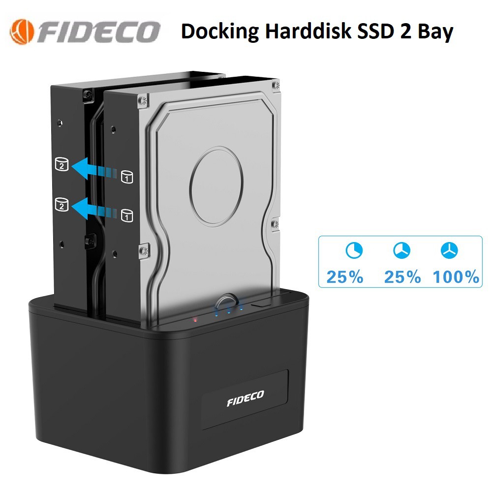 Docking Station Harddisk SSD 2 Bay Sata USB3.0 Cloning Dual Bay FIDECO