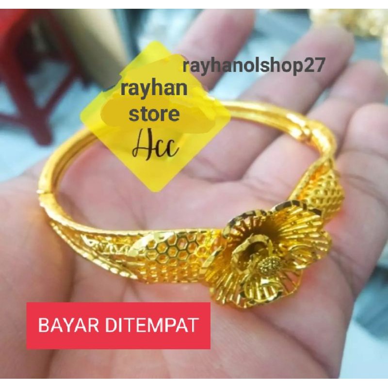 GELANG WANITA SEPUHAN EMAS 24 K MOTIF BUNGA