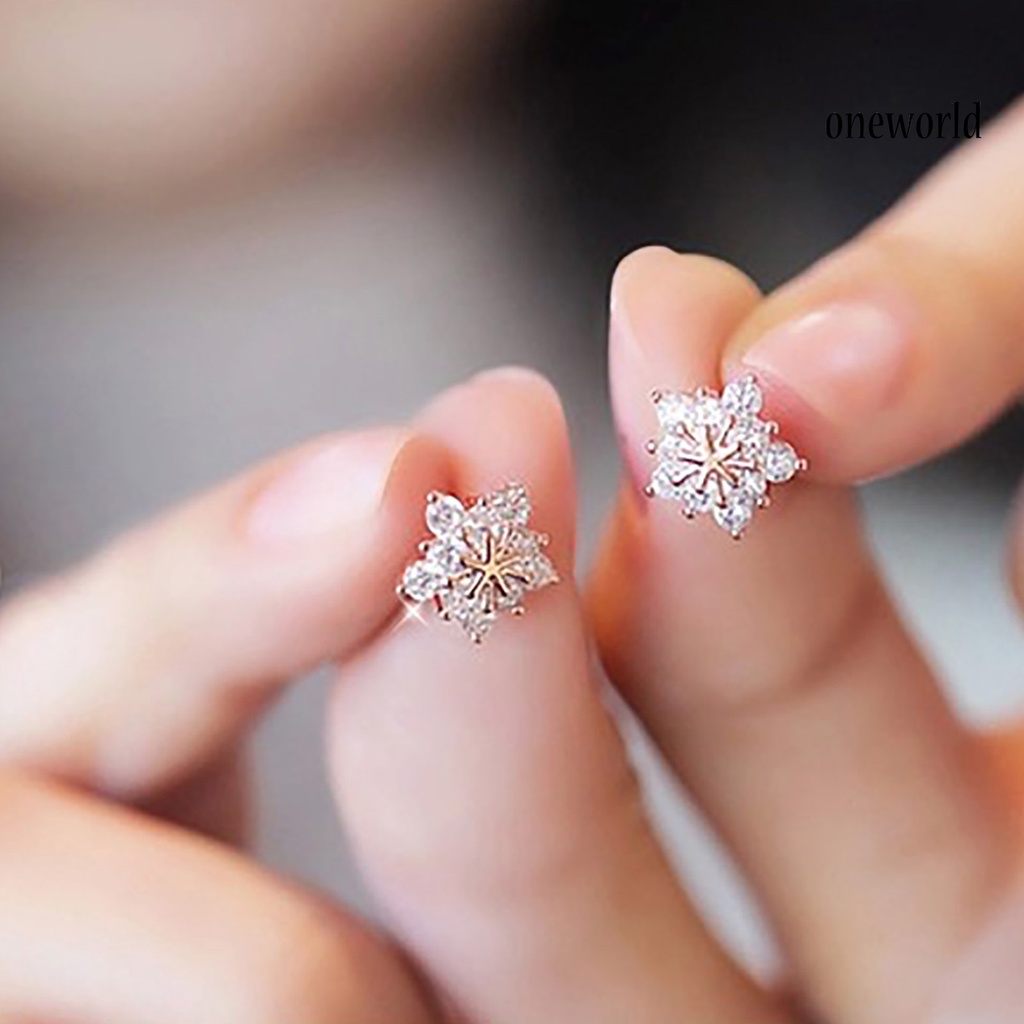 OW# Ear Studs Five-petal Flower Twinkling Alloy Earring Jewelry Accessory for Dating