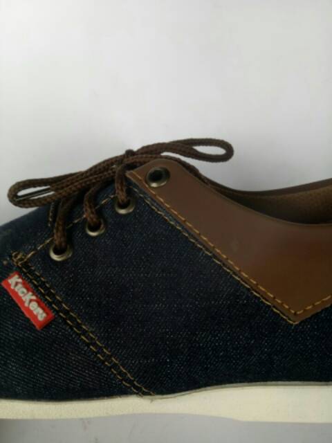 Sepatu kasual tali pria bahan denim keren krs tl lv