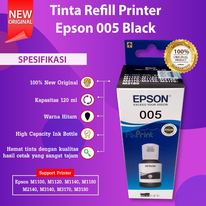 Epson 005S C13T01 Black Tinta Printer M2140 M3140 M3170 M3180 M1120