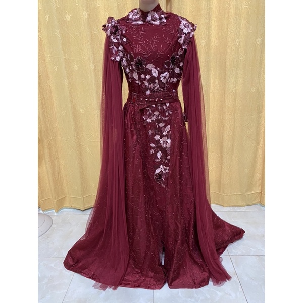preloved gaun mewah prewedding nikah ekor brukat gamis muslim