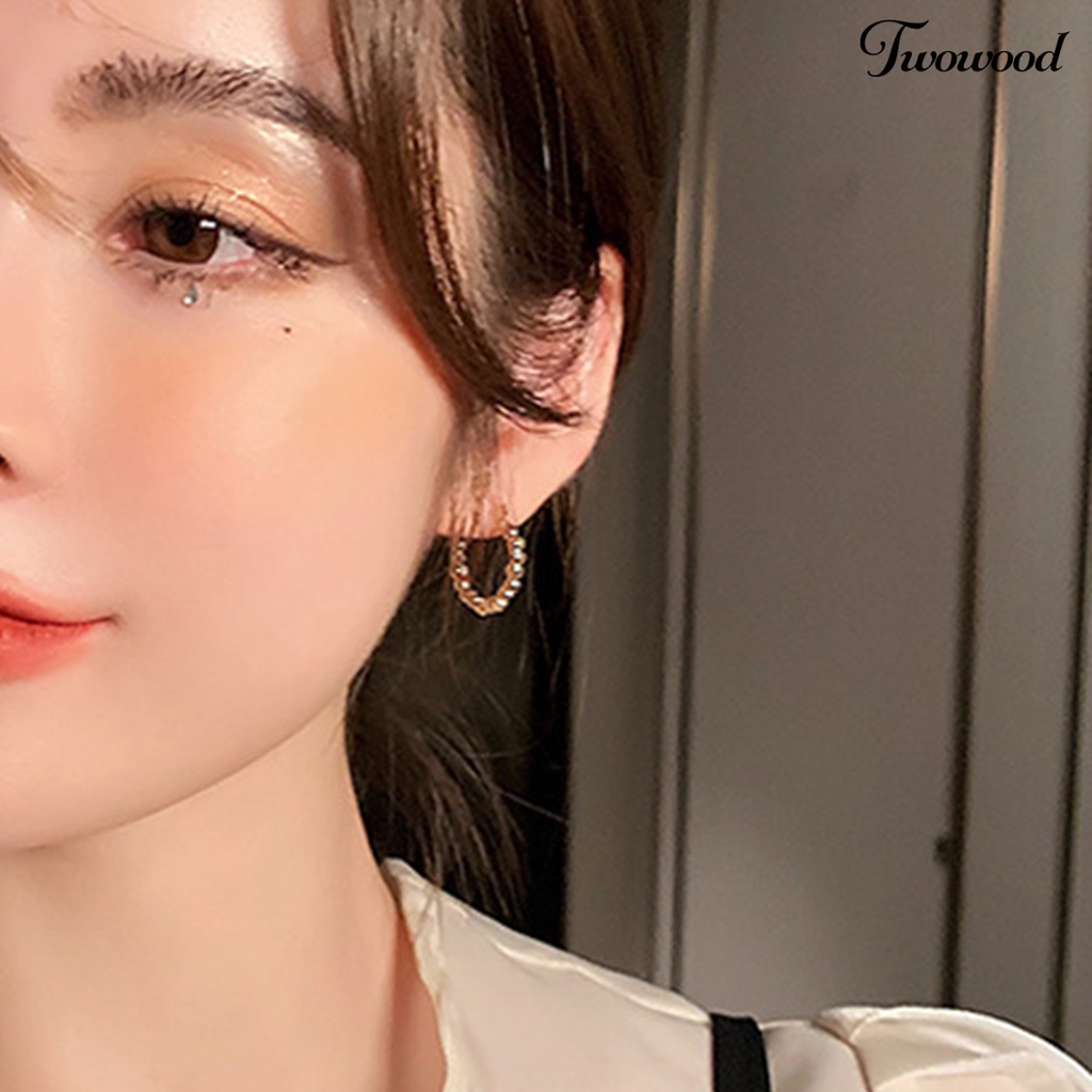 1 Pasang Anting Hoop Bentuk Bulat Bahan Metal Untuk Wanita