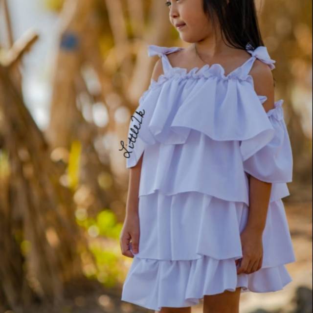 Baju Ruffle dress putih anak little2k