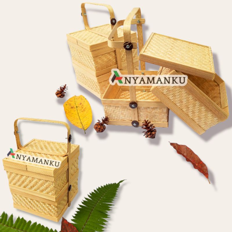 Jual Rantang Bambu Kotak Susun Anyaman Bambu Keranjang Piknik Besek Hampers Wadah Bambu