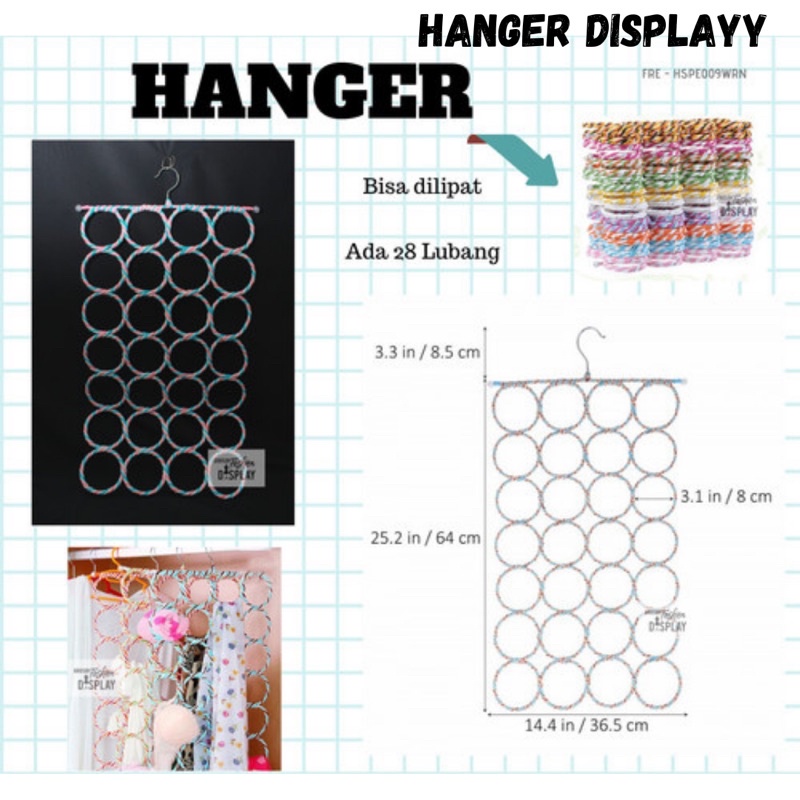 Hanger Hijab Organizer Ring Bulat Bundar Scarf Kerudung Hanging Rack | 28 Lubang | Hanger Syal Rotan