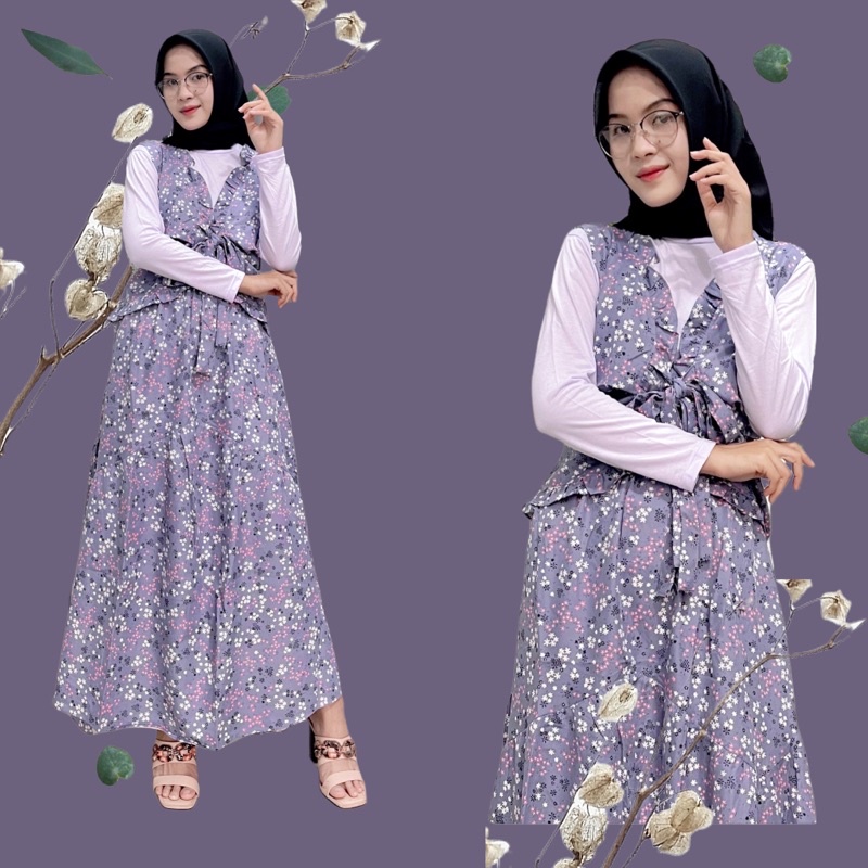 One set vest / setelan vest / fuji set fadlina salsa motif bunga / set rok